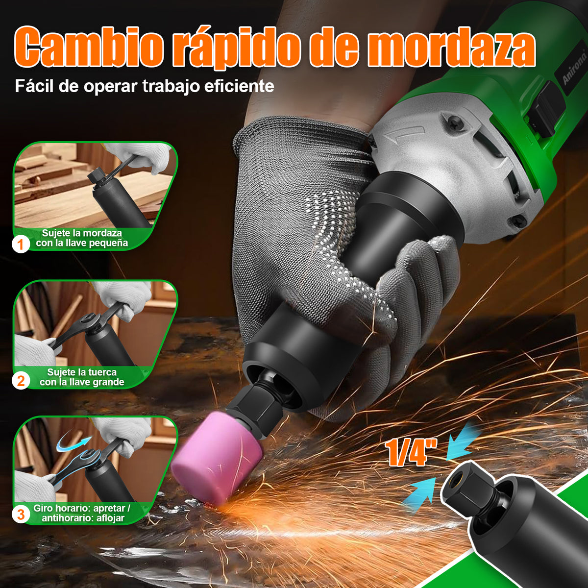 Esmeril Recto Rectificador 1/4"" 600w  Anirona AER3506