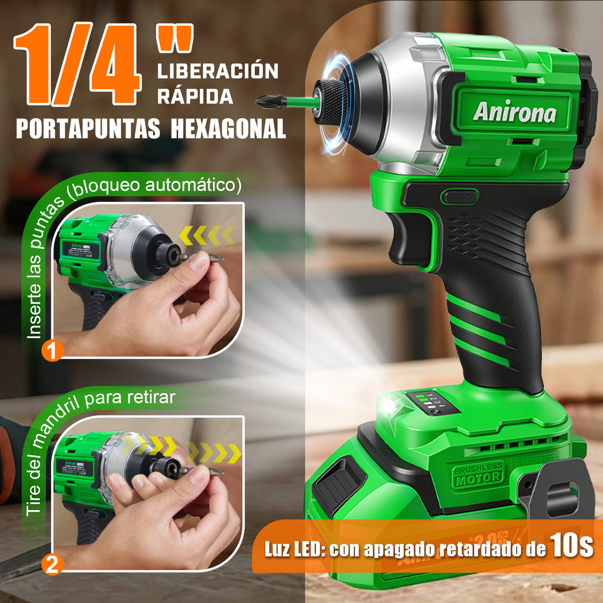 Atornillador De Impacto Inalámbrico De 20v Anirona 2ah Aw965