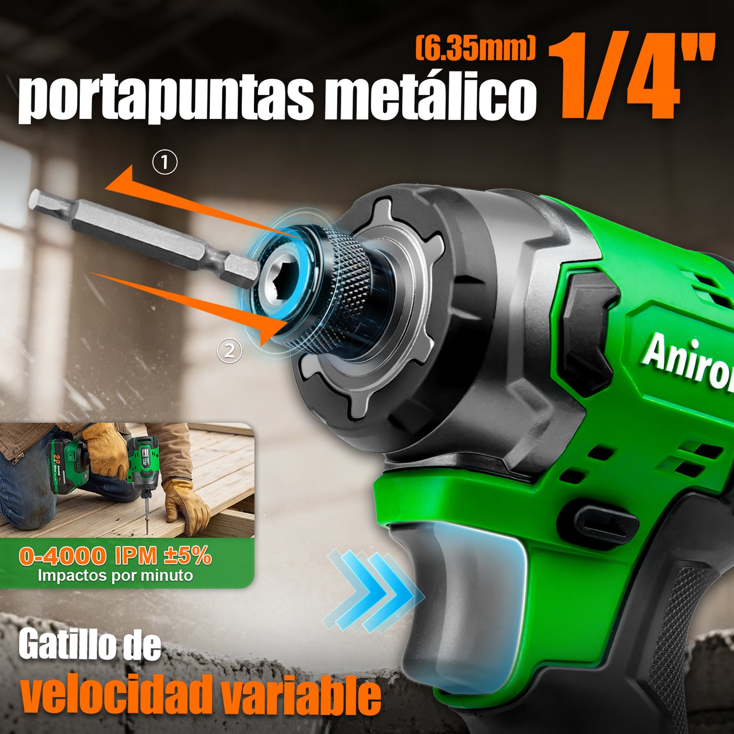 Atornillador De Impacto Sin Carbón 1/4 2baterías Anirona Pro AW260PRO