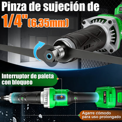 Rectificadora Recta Inalámbrico 1/4'' Brushless 20v Esmeril AA20-E503