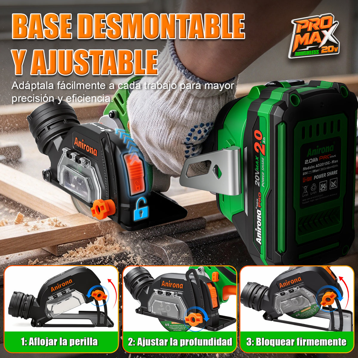 Mini Sierra De Corte Inalámbrica 20v 3 Brushless Anirona A7602PM