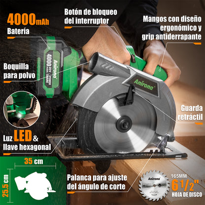 Sierra Circular Sin Carbones Inalámbrico 6-1/2 Anirona 4.0ah Brushless A40CS165