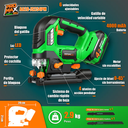 Sierra Caladora Inalámbrica Brushless 20v Anirona Promax AA20-JS254PM