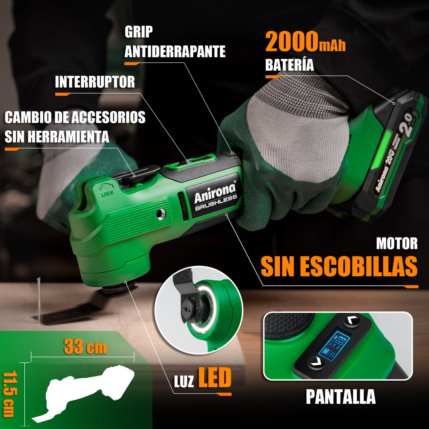 Multiherramienta Oscilante Inalámbrica Sin Carbones Anirona AA20-M3221P