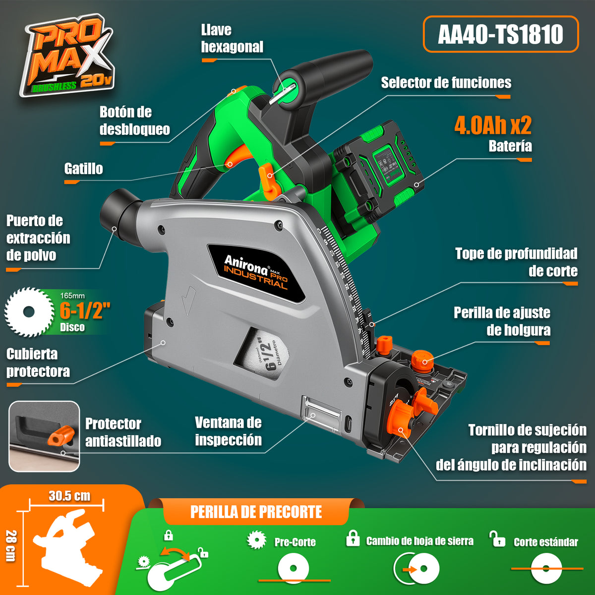 Sierra De Inmersión Inalambrica Anirona Promax 40v AA40-TS1810