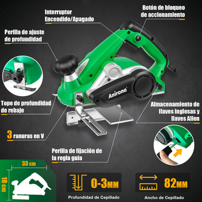 Cepillo Eléctrico Madera 3-1/4 1080w Anirona Pro AP82