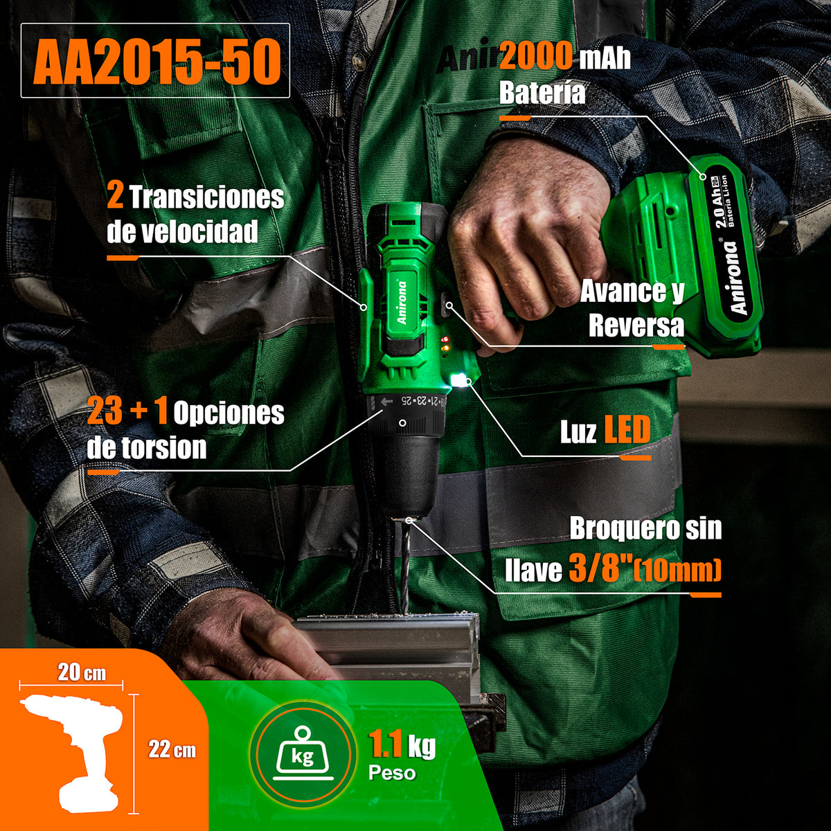 Taladro Atornillador Inalámbrico Anirona Con 2 Baterías aa2015-30-2