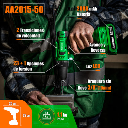 Taladro Atornillador Inalámbrico Anirona Con 2 Baterías aa2015-30-2
