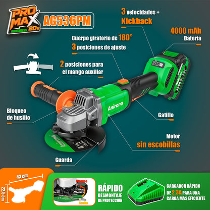 Esmeriladora Angular Inalámbrica Brushless 20v 1150w 4.0ah AG536PM