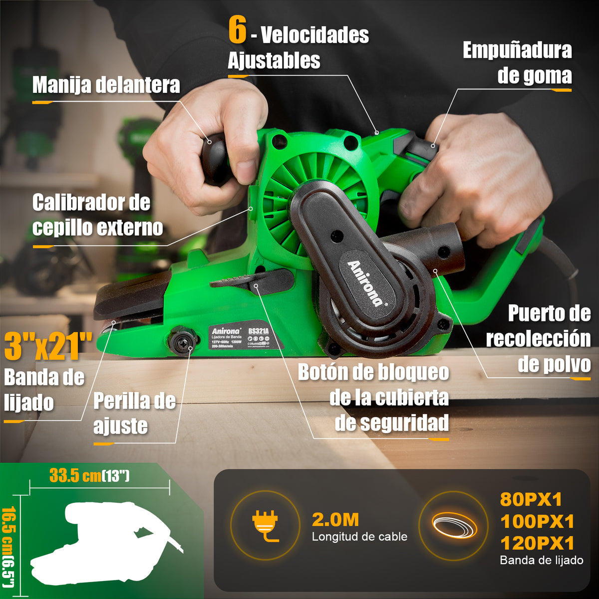 Lijadora De Banda 3 X 21 1200w Anirona Pro BS321A