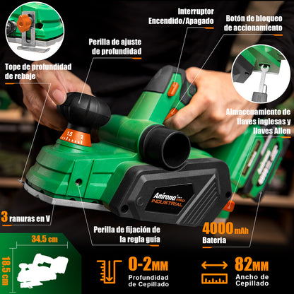 Cepillo Para Madera Inalámbrico Sin Escobillas 4.0ah Anirona AA20-PM8201
