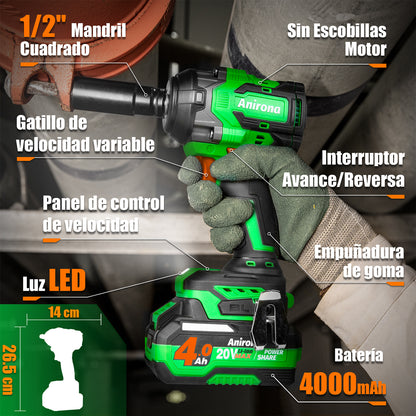 Llave De Impacto Inalámbrico Anirona 850nm 2 Baterías 4.0 Ah W850PM-2