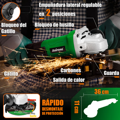 Esmeriladora Angular 1350w 4-1/2 Industrial Anirona AG1350LP