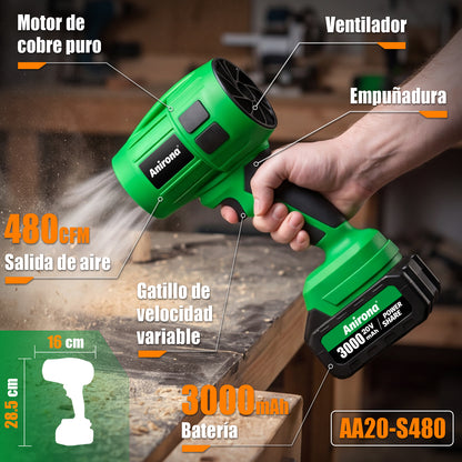 Soplador De Aire Para Hojas Inalámbrico Anirona 2 Baterías AA20-S480