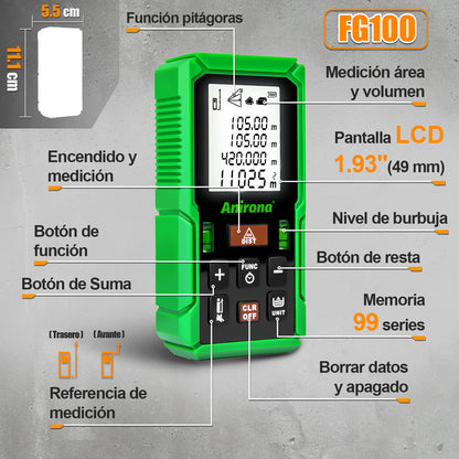 Telémetro Láser Medidor 105m Distanciómetro Anirona Digital FG100