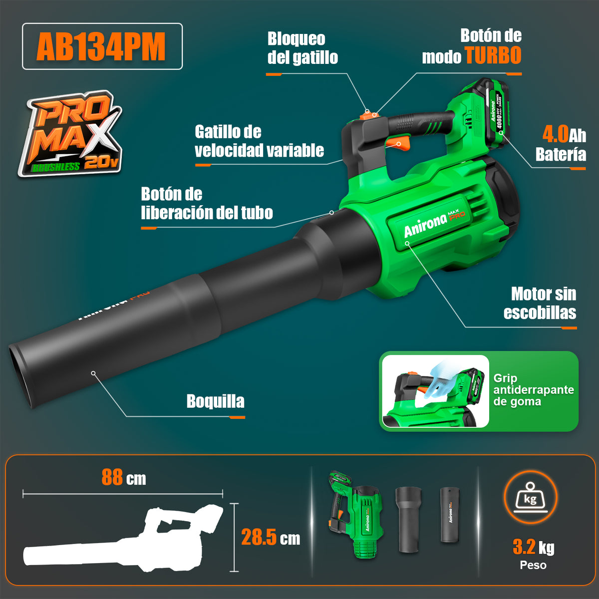 Soplador De Aire Eléctrica Sin Carbón 4ah Anirona Promax AB134PM