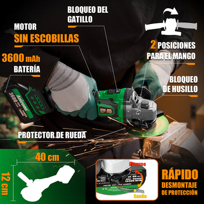 Esmeriladora Angular Sin Carbones Inalámbrica 4-1/2 Anirona AG115T