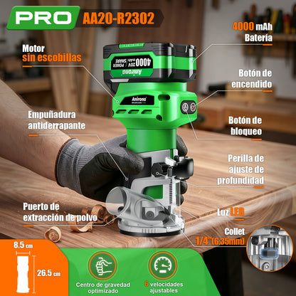 Router Rebajadora Inalámbrico Brushless 20v 4.0ah Anirona AA20-R2302