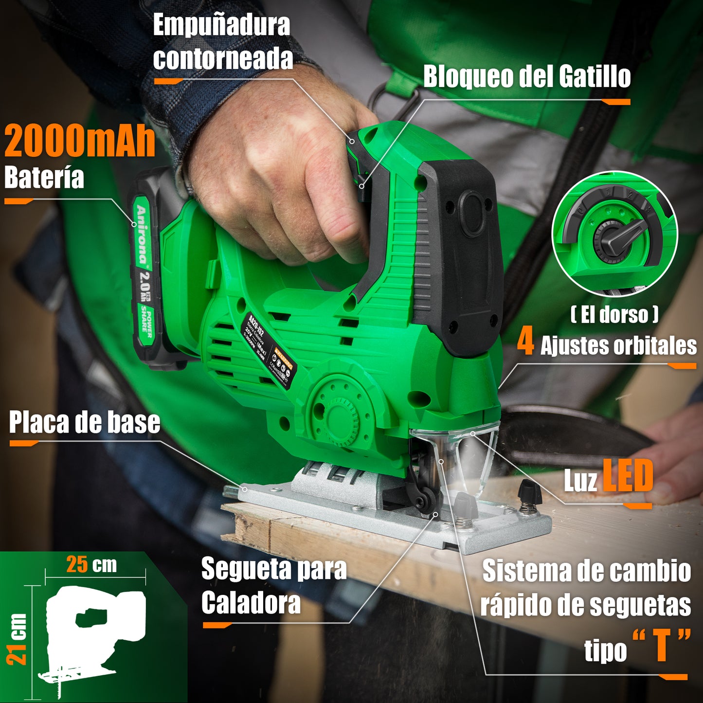 Sierra Caladora Inalámbrica Con 2 Baterías 2.0ah Anirona Pro AA20-JS2