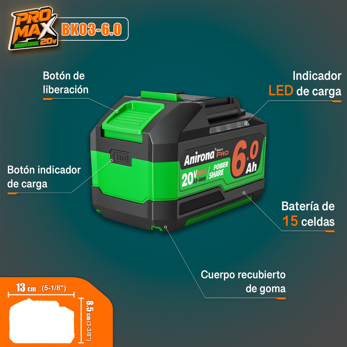 Batería Anirona 6.0ah 20v Para Herramientas Inalámbricas BK03-6.0