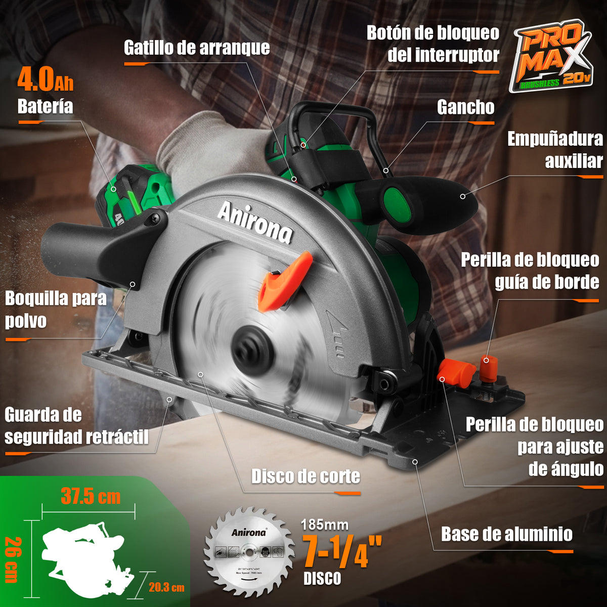 Sierra Circular 7-1/4'' Sin Carbón 4ah Anirona Promax A40CS185PM