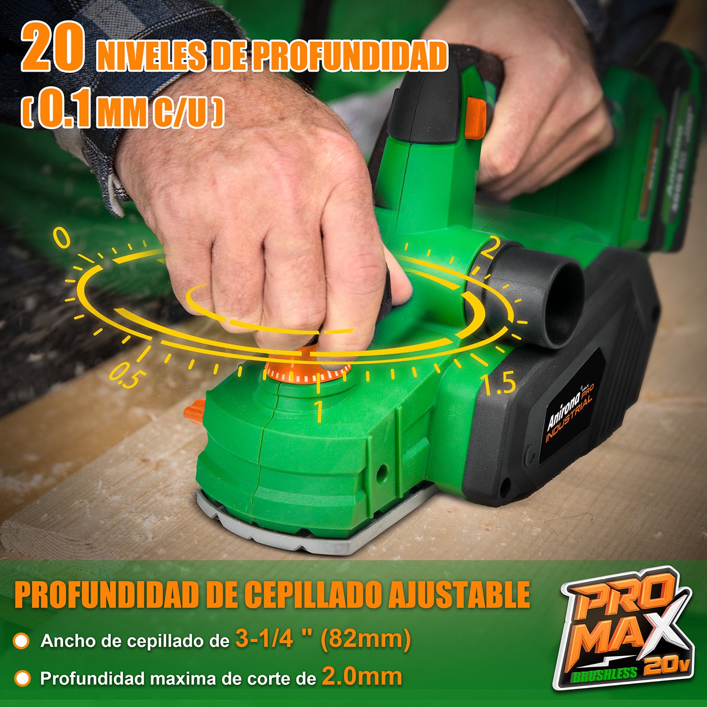 Cepillo Para Madera Inalámbrico Sin Escobillas 4.0ah Anirona AA20-PM8201