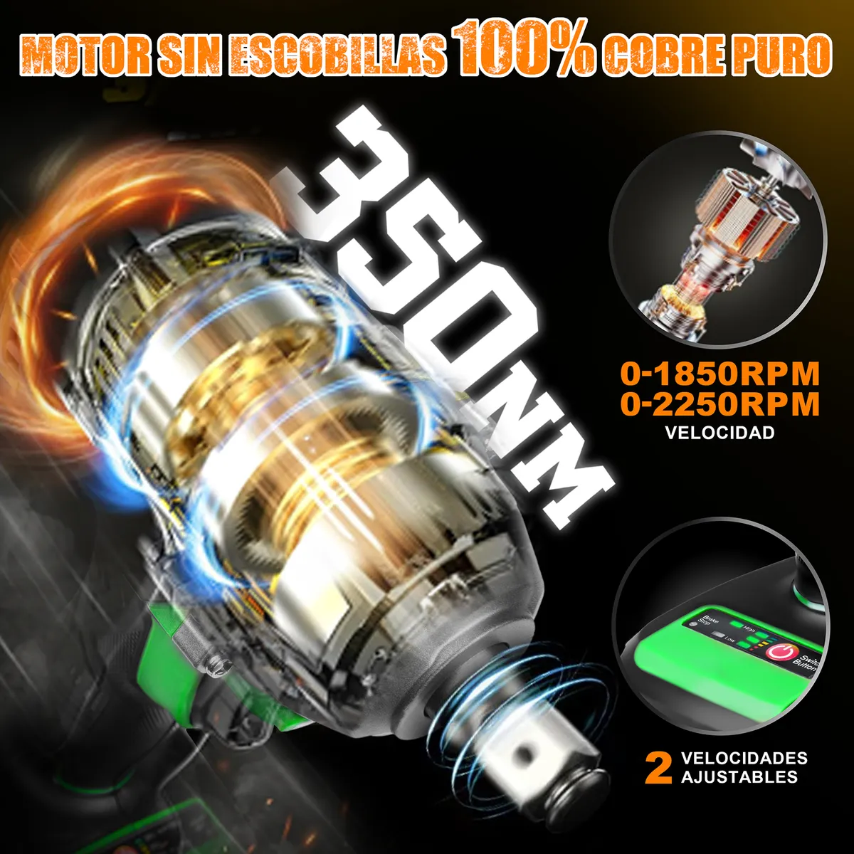 Llave De Impacto Inalámbrico Kit Anirona 3.0ah Con 2batería