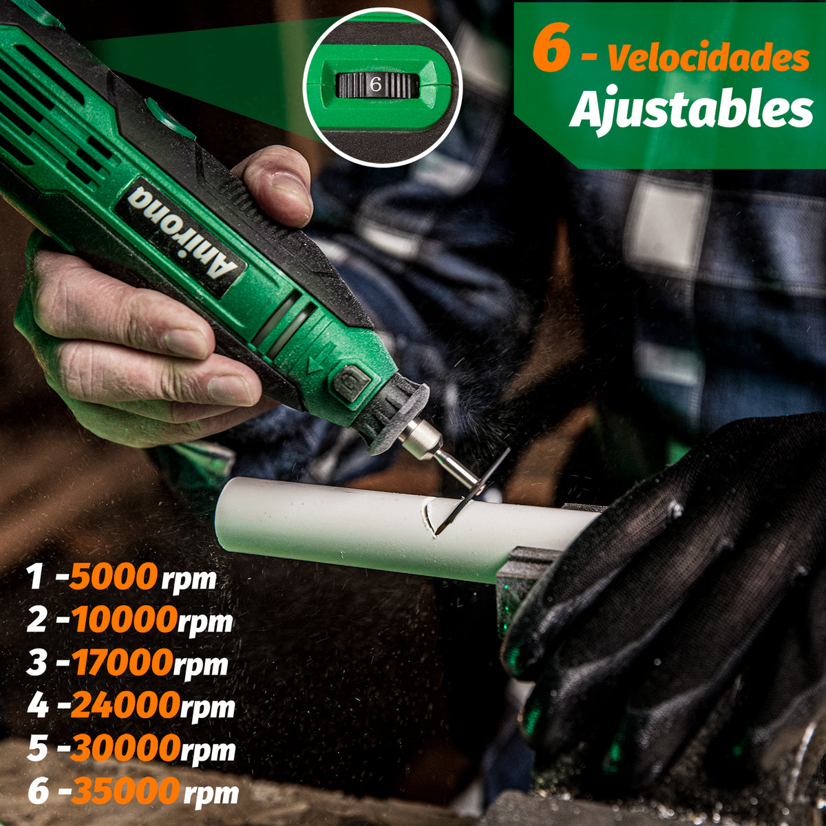 Mini Taladro Mototool Esmeril Anirona Con Accesorios 135w AA-RTK-211-1