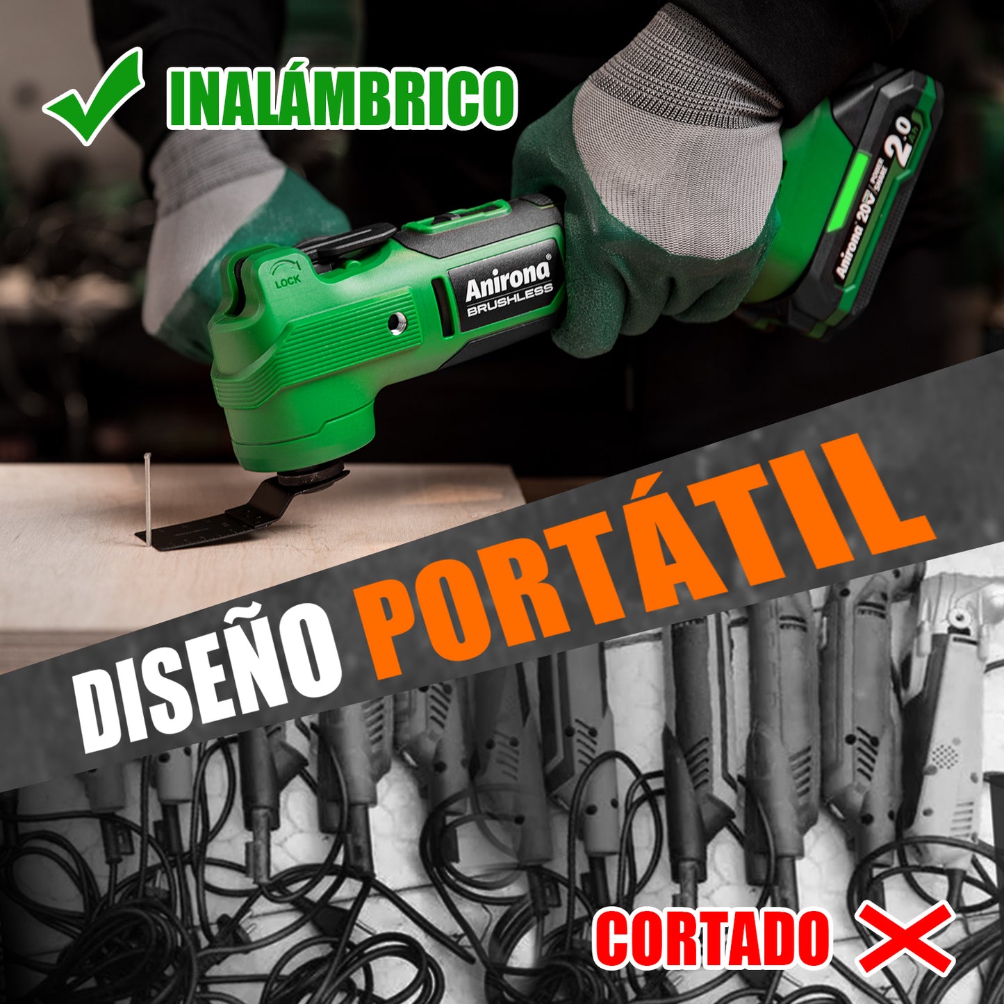 Multiherramienta Oscilante Inalámbrica Sin Carbones Anirona AA20-M3221P