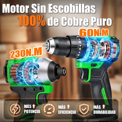 Kit De Atornillador De Impacto & Rotomartillo Sin Carbones AW965 &AA2015-BL
