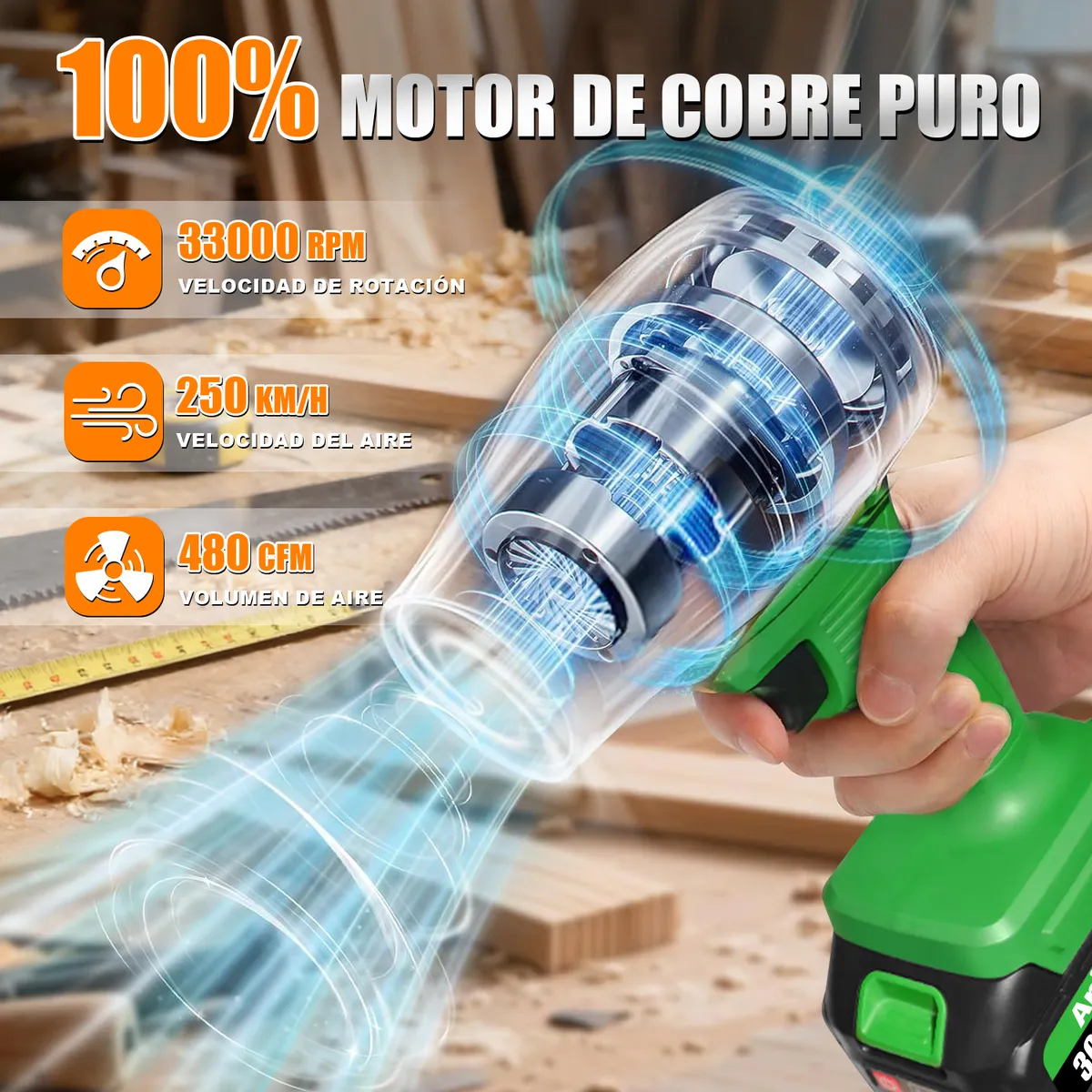 Soplador De Aire Para Hojas Inalámbrico Anirona 2 Baterías