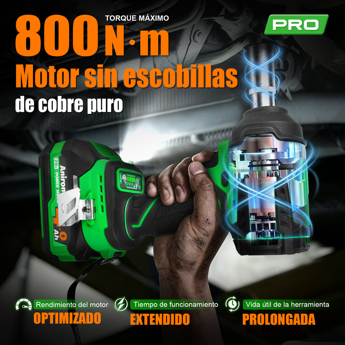 Llave De Impacto Inalámbrica 1/2 Brushless 800nm 2 Baterías AA20-W700P