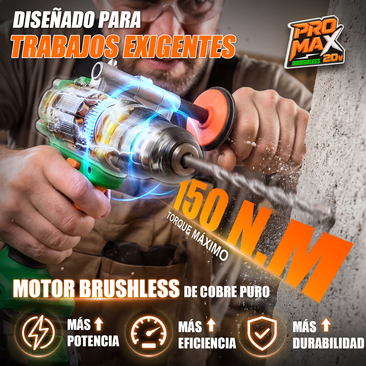 Taladro Inalámbrico 150nm Brushless 1/2'' Anirona Promax 4ah AA20-D617PM