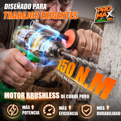 Taladro Inalámbrico 150nm Brushless 1/2'' Anirona Promax 4ah AA20-D617PM
