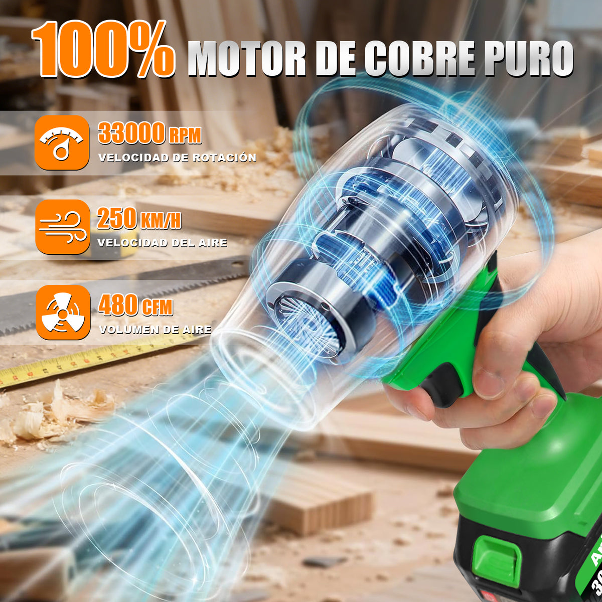 Soplador De Aire Para Hojas Inalámbrico Anirona 2 Baterías AA20-S480