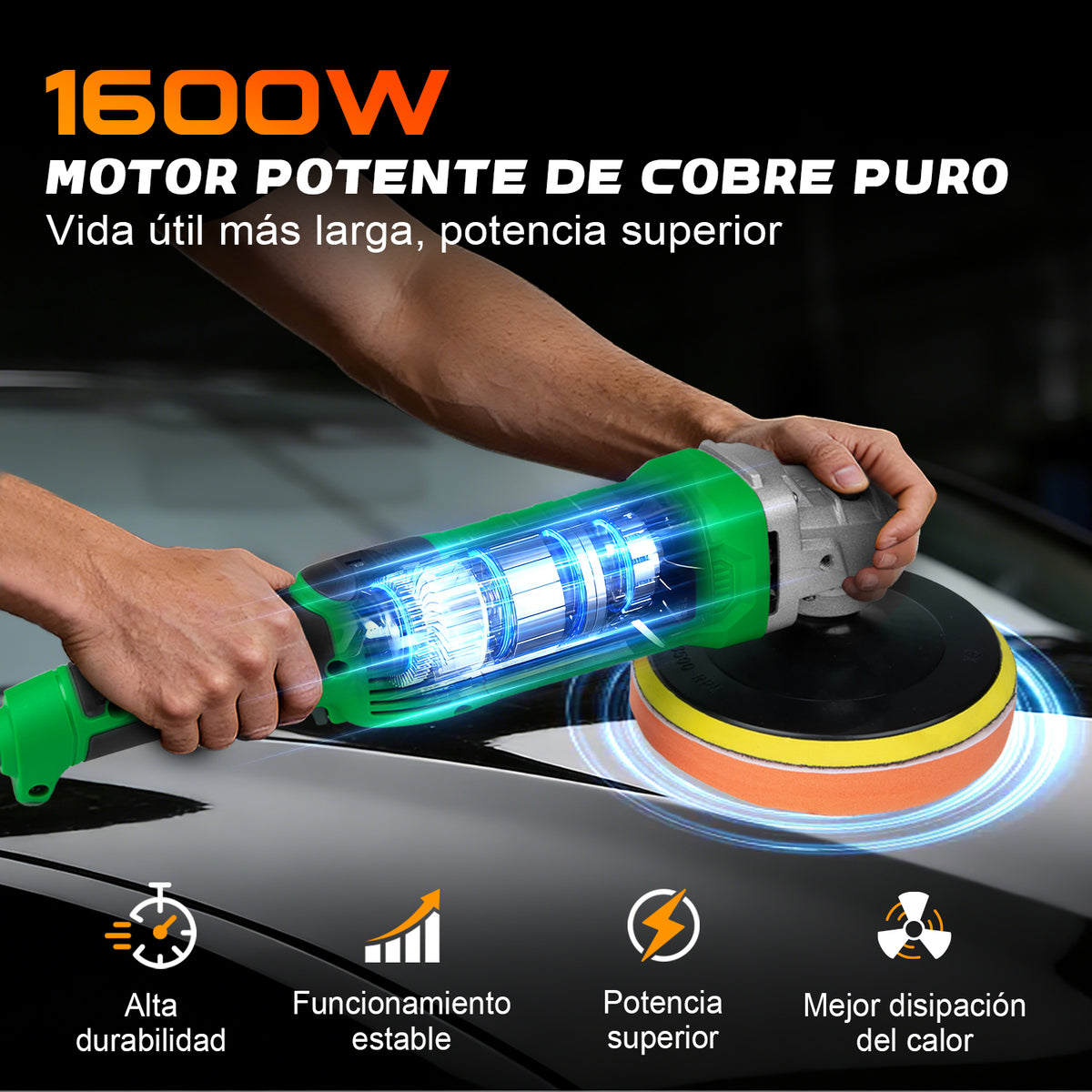 Pulidora Lijadora Eléctrica Autos 1600w 7"" Anirona Profi PD1600