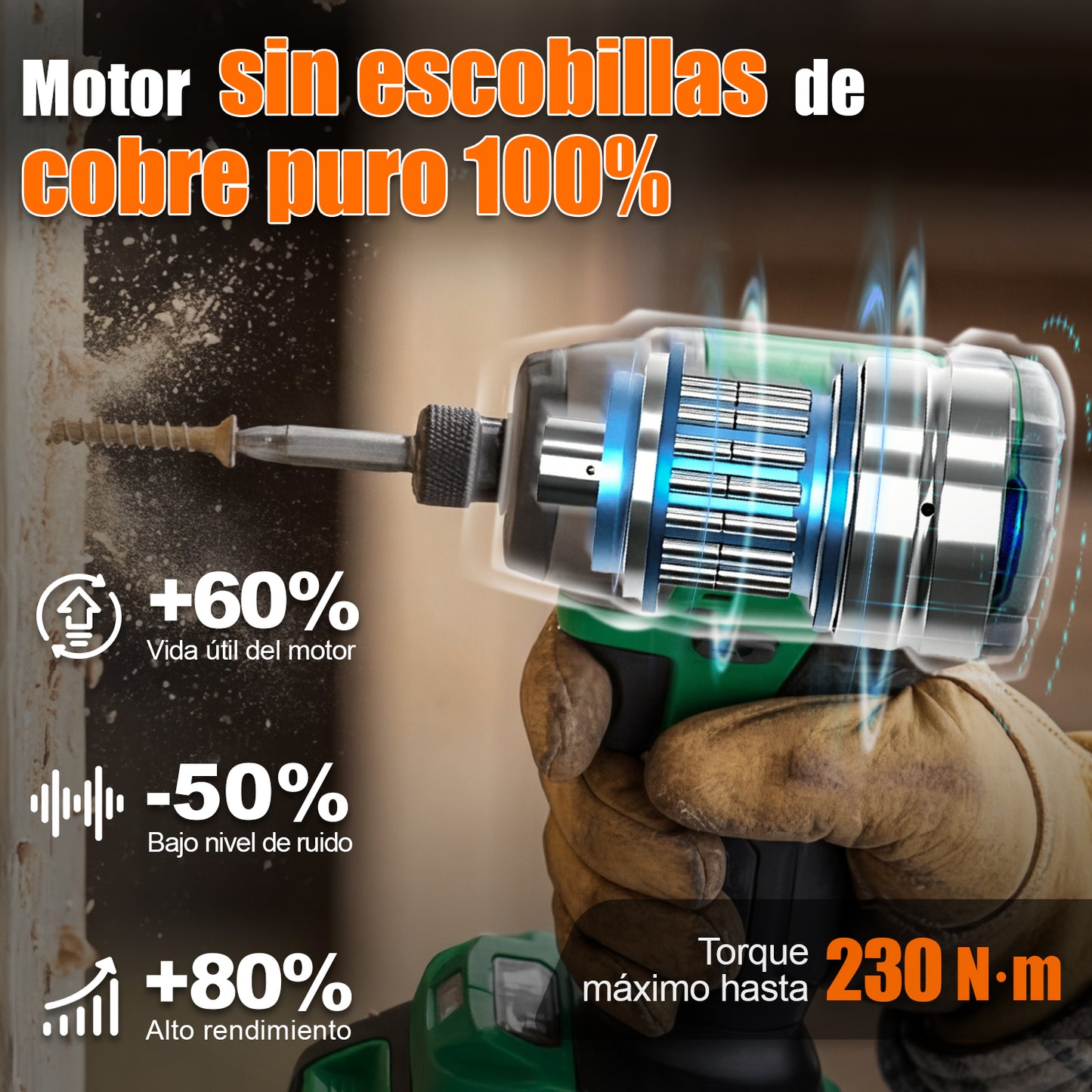 Atornillador De Impacto Sin Carbón 1/4 2baterías Anirona Pro AW260PRO