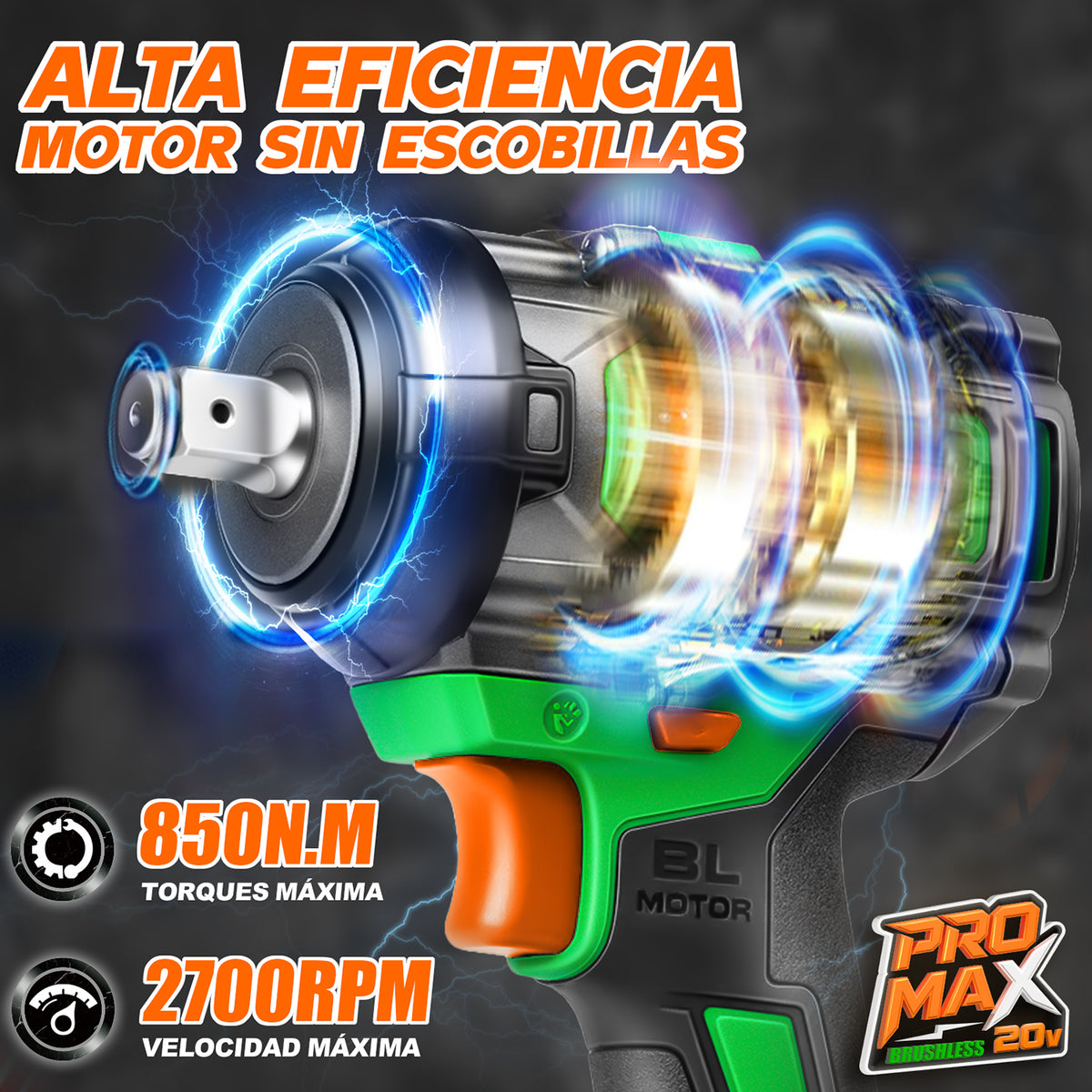 Llave De Impacto Inalámbrico Anirona 850nm 2 Baterías 4.0 Ah W850PM-2