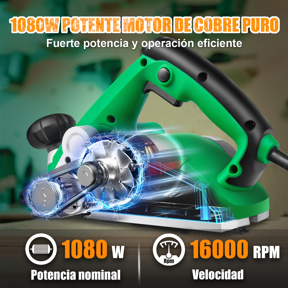 Cepillo Eléctrico Madera 3-1/4 1080w Anirona Pro AP82