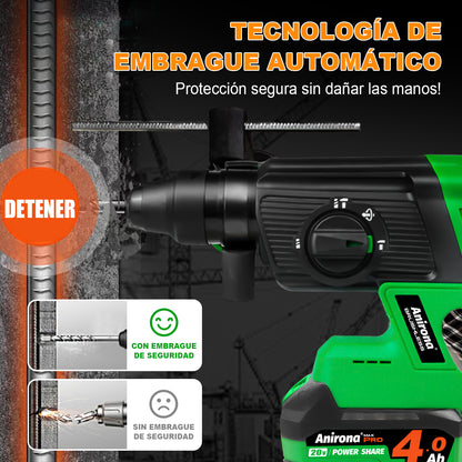 Rotomartillo Sin Carbón Cincelador 2 Baterías 4.0ah Anirona A40RH26B