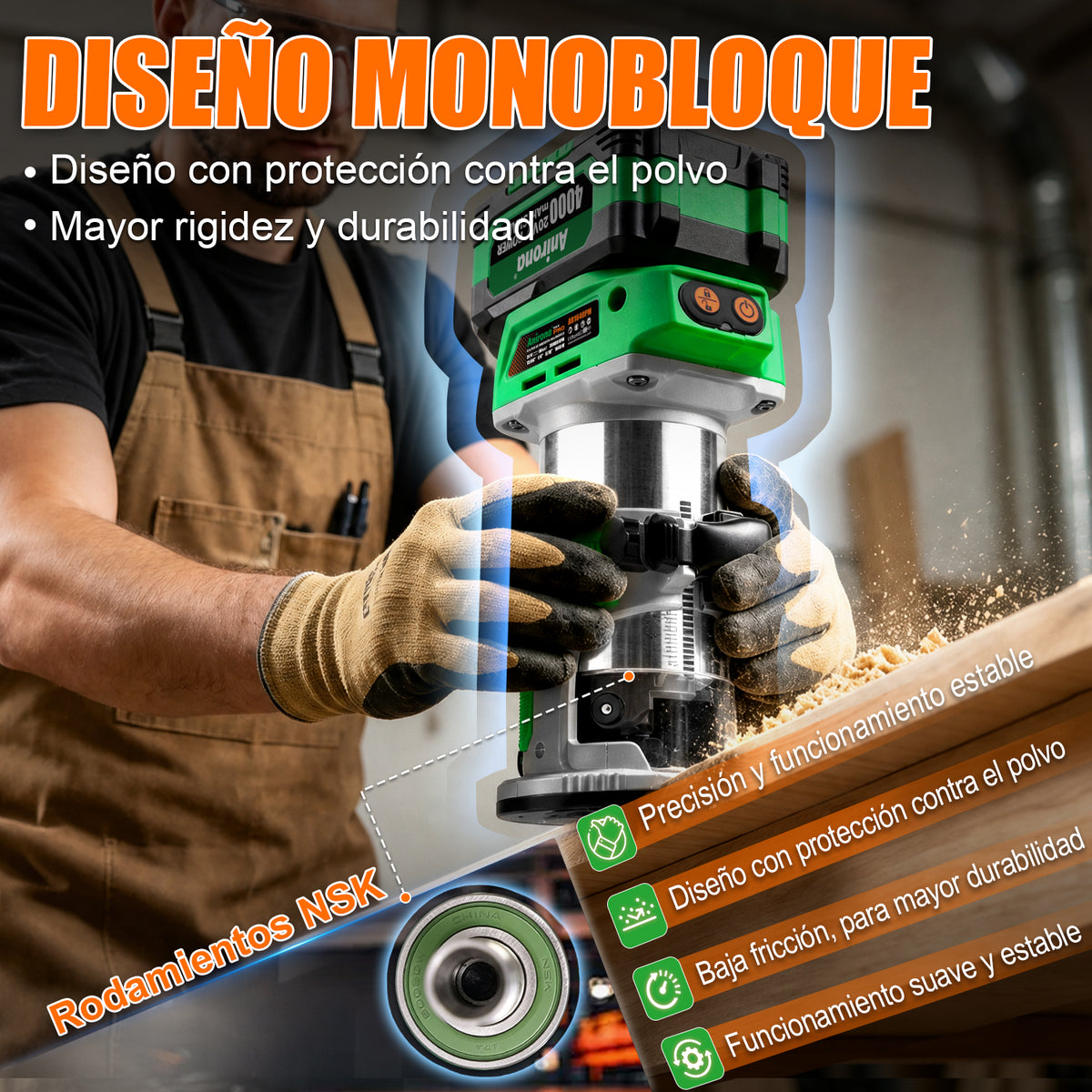 Router Fresadora Recortadora Madera 2 En 1 Inalámbrica 20v AR1640PM