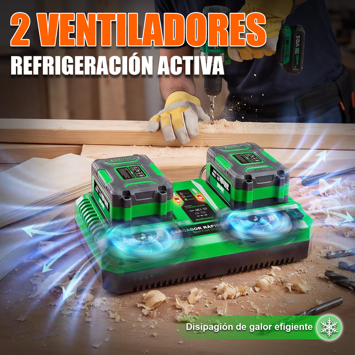 Cargador Doble Rápido 4a Para Baterías Ion Litio 20v Anirona CG20-4AD