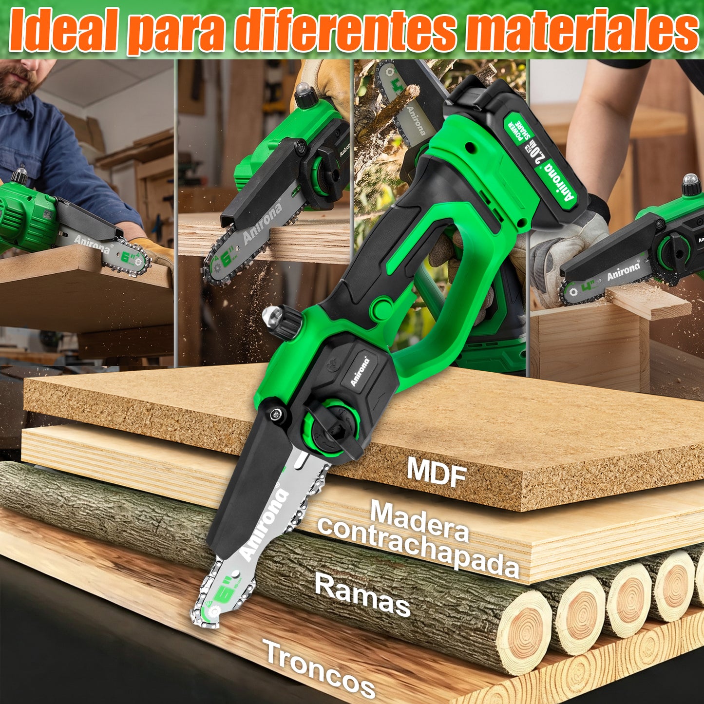 Motosierra Eléctrica Inalámbrica Anirona 20v Con 2 Baterías AA20-CS55