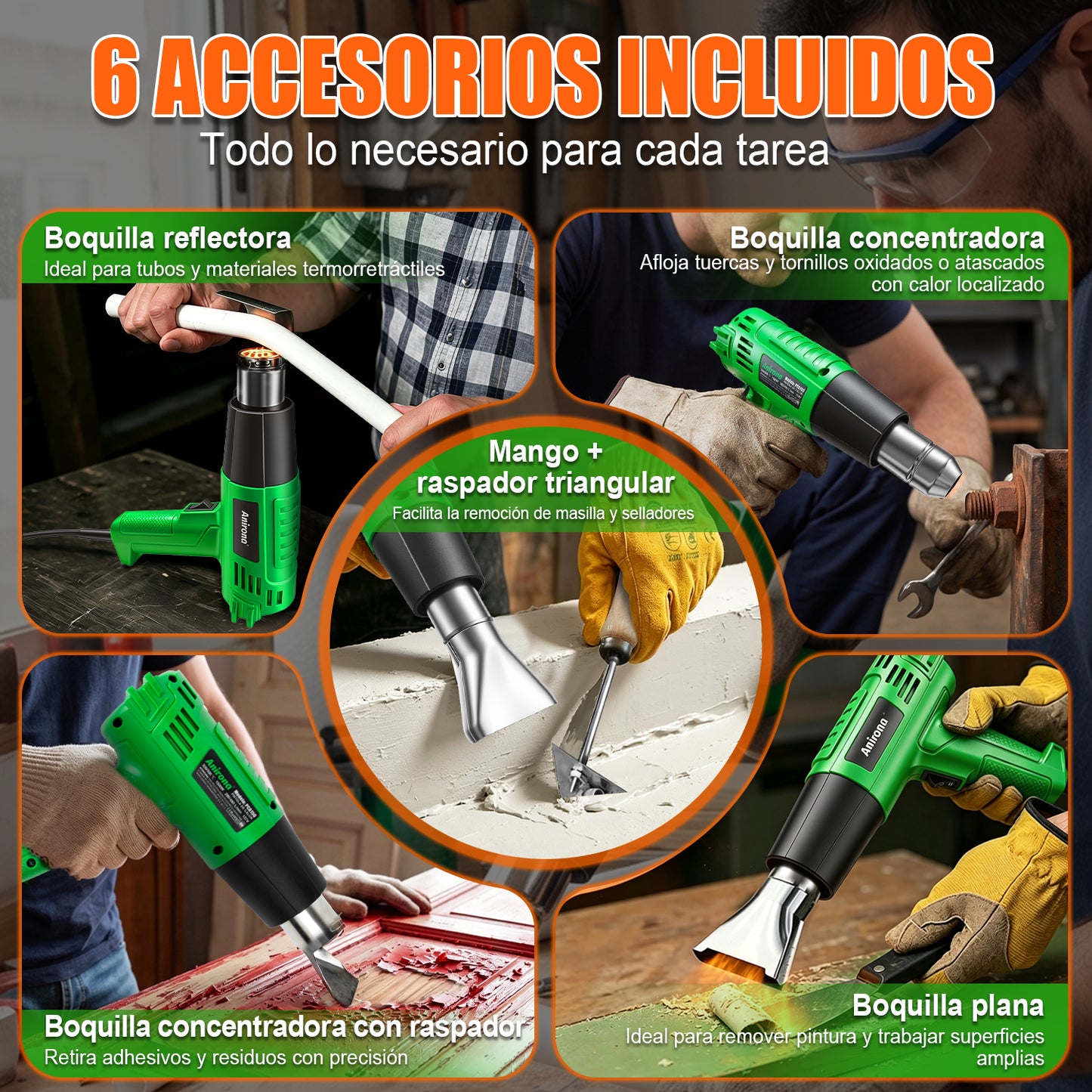 Pistola De Calor Anirona Temperatura Regulable Con Accesorio PCA150
