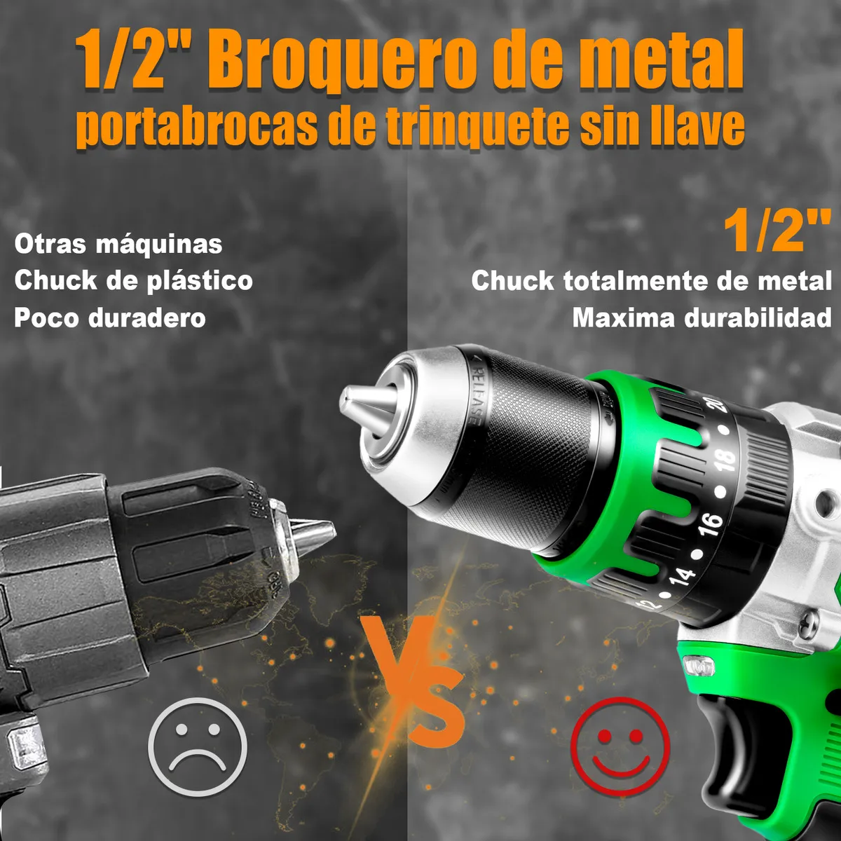 Taladro Rotomartillo Sin Carbón 2 Baterías 3000mah 13mm 1/2 Mandril Anirona