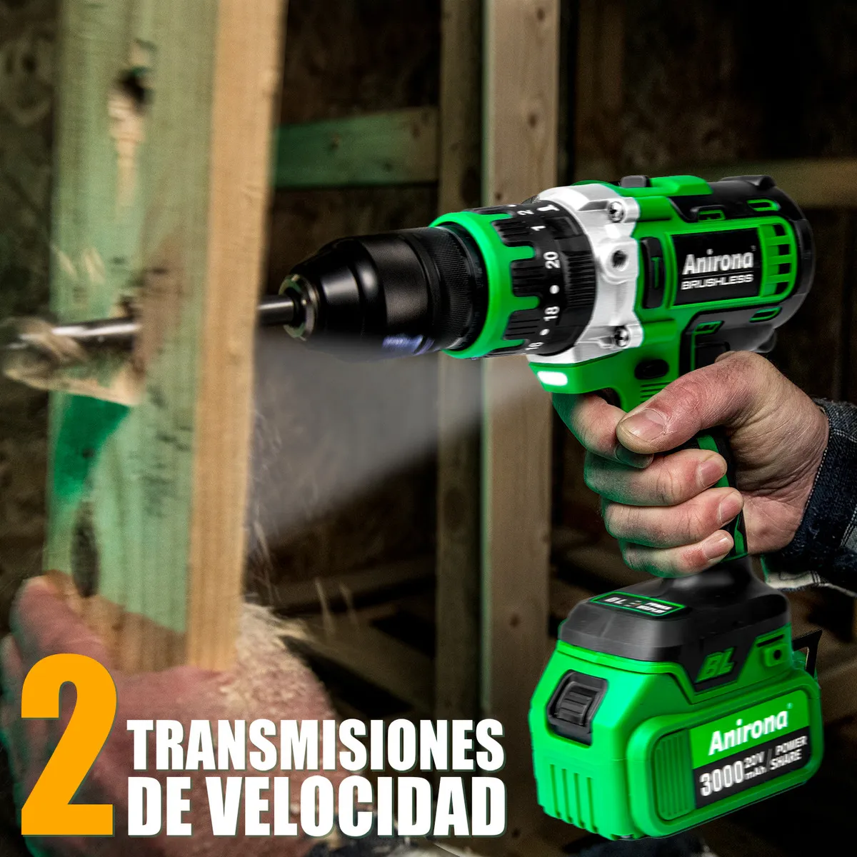 Taladro Rotomartillo Sin Carbón 2 Baterías 3000mah 13mm 1/2 Mandril Anirona