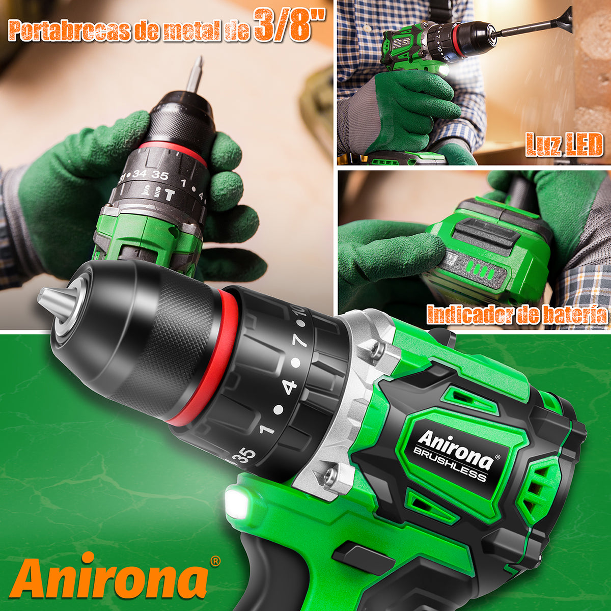 Taladro Rotomartillo Sin Carbones Inalámbrico 20v Anirona AA20-T10-1