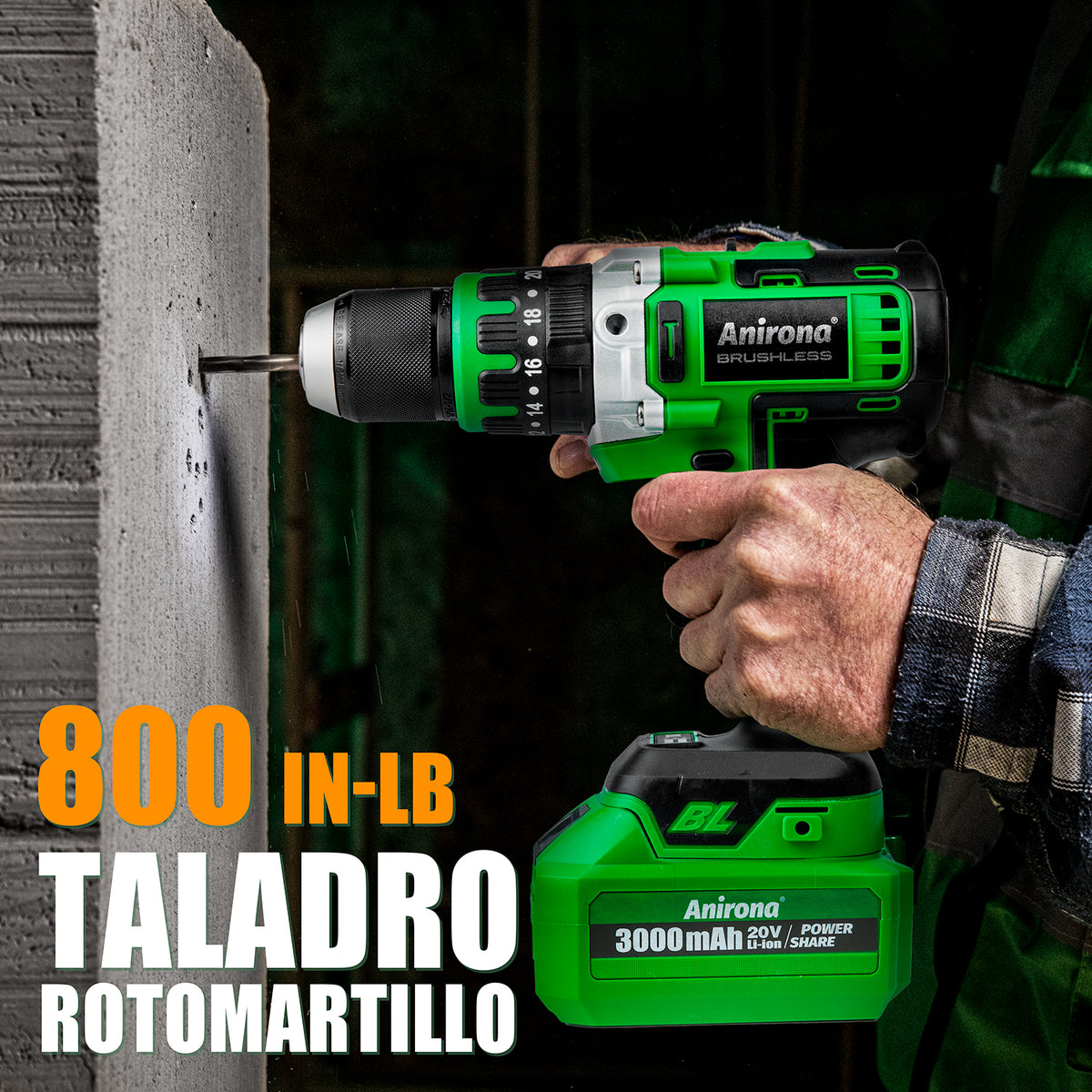 Taladro Rotomartillo Sin Carbón 2 Baterías 3ah 1/2'' Anirona AA13NBL-31