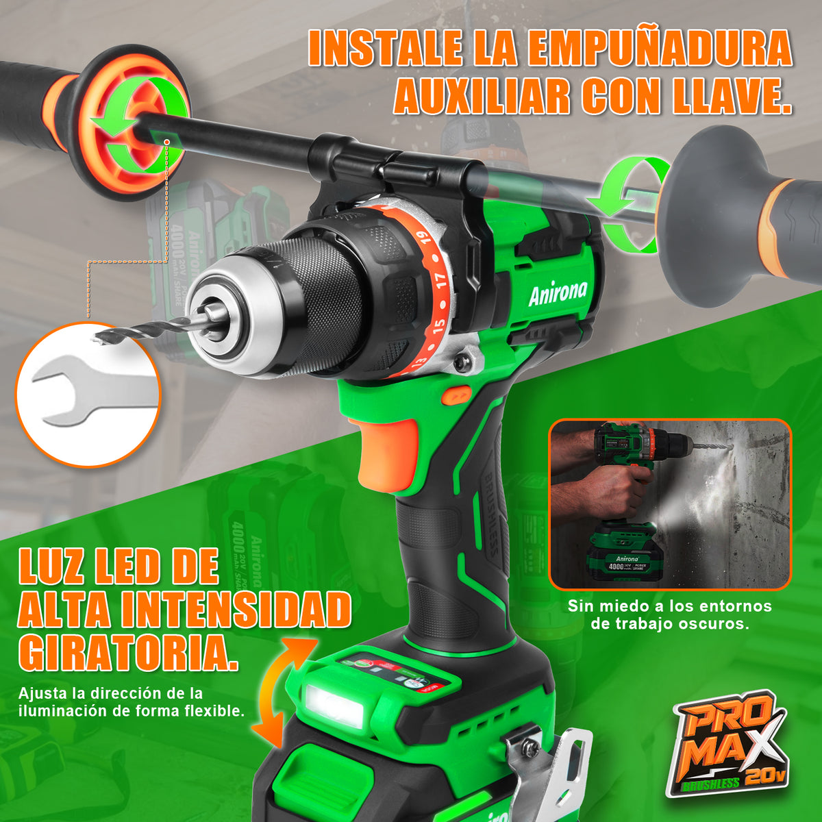 Taladro Rotomartillo Sin Carbón 1/2'' 4ah Anirona Promax AA20-J3420PM-1