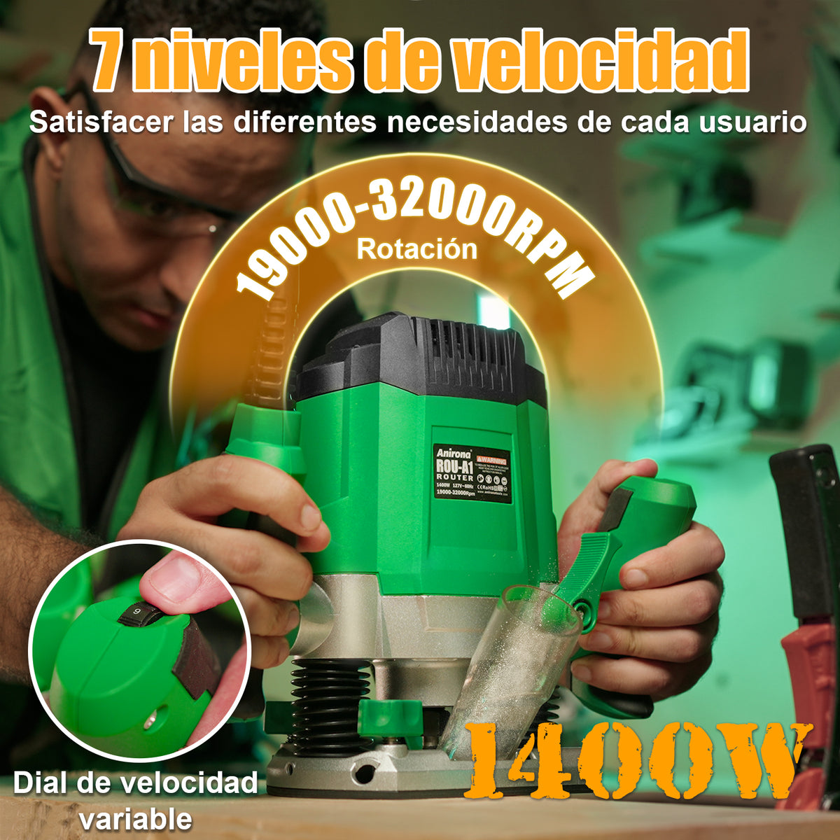 Router Anirona 1400w 1-3/4 Hp 7 Niveles De Velocidad ROU-A1